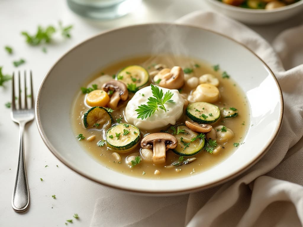Champignon-Zucchini-Pfanne mit Joghurt-Sauce