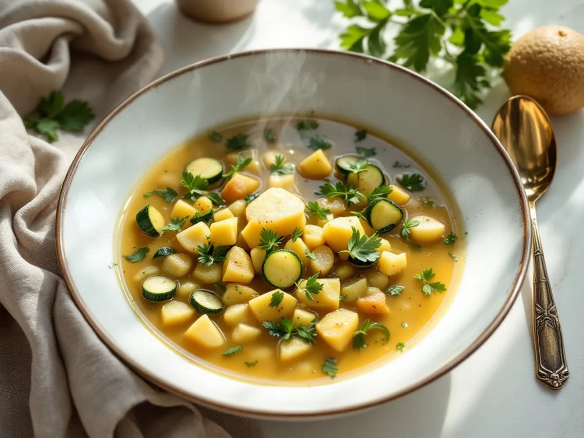 Cremige Erbsen-Zucchini-Suppe mit Kartoffeln