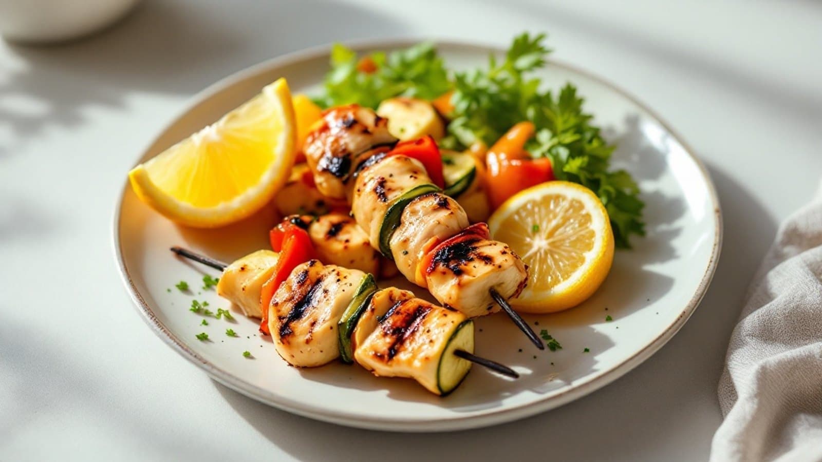 Kleiner Hähnchen-Gemüse-Spieß mit Paprika und Zucchini
