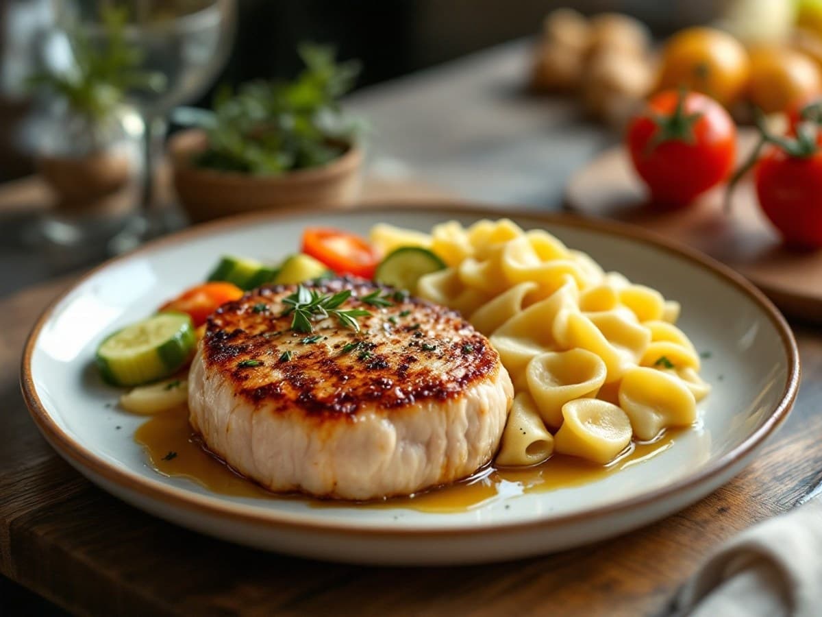 Hähnchen mit Vollkornnudeln und Gemüse, kleine Portion