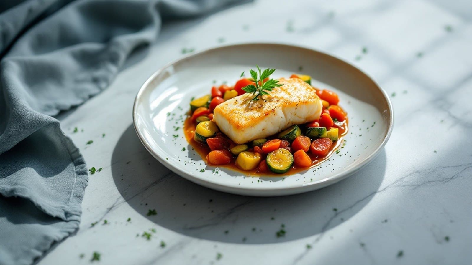 Kabeljau mit Tomaten-Gemüse, kleine Portion