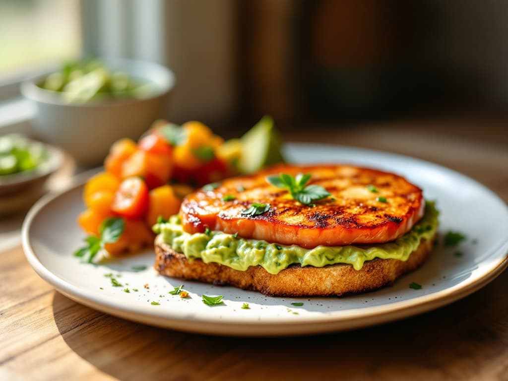 Räucherlachs-Sandwich mit Avocadocreme und Tomatensalsa
