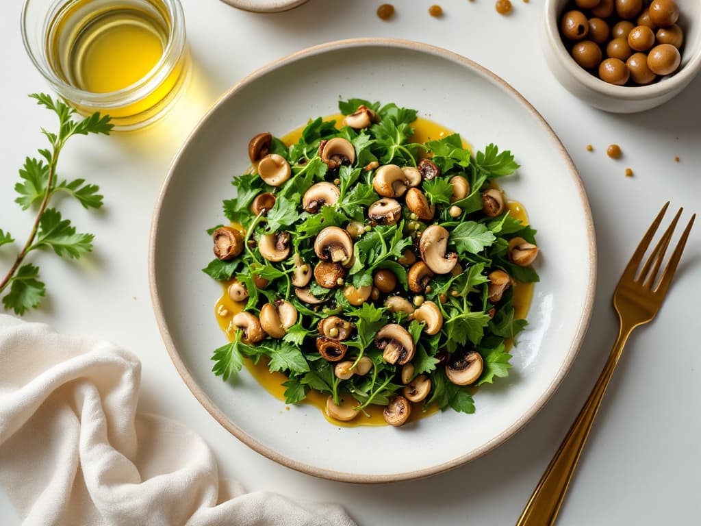 Rucola-Artischocken-Salat mit Champignons und Oliven