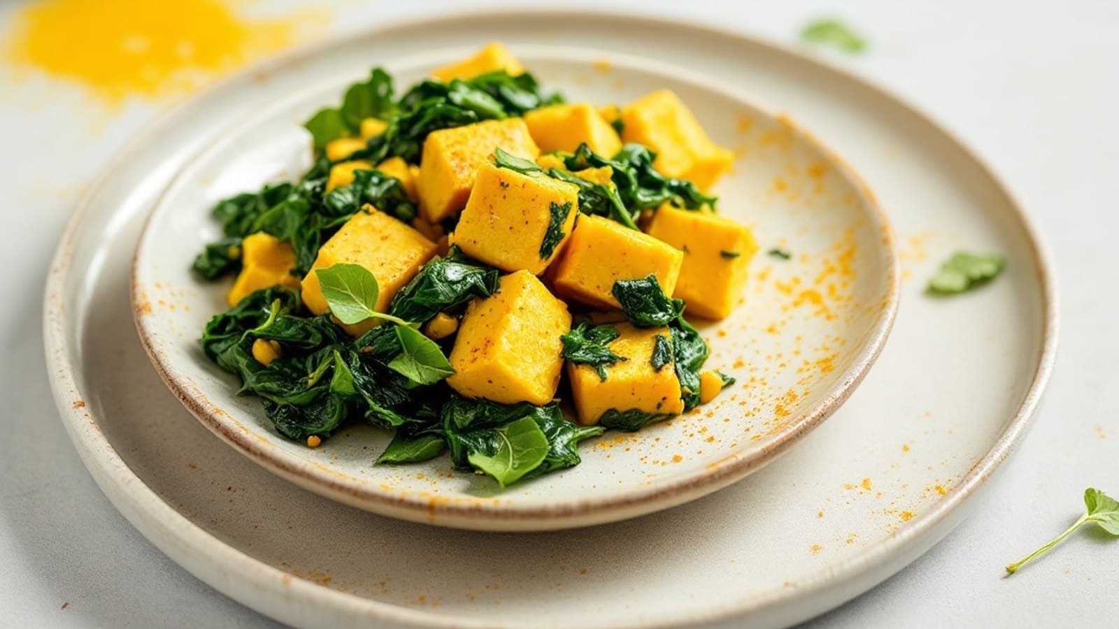 Tofu-Rührei mit Spinat, kleine Portion
